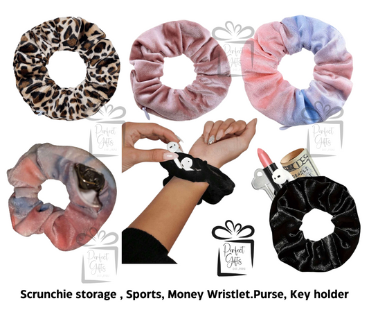 Scrunchie, wristlet storage, purse, wallet