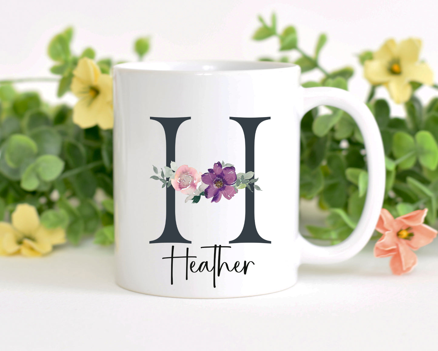 floral alphabet personalised mug, birthday gift, mother;s day, teacher's gifts