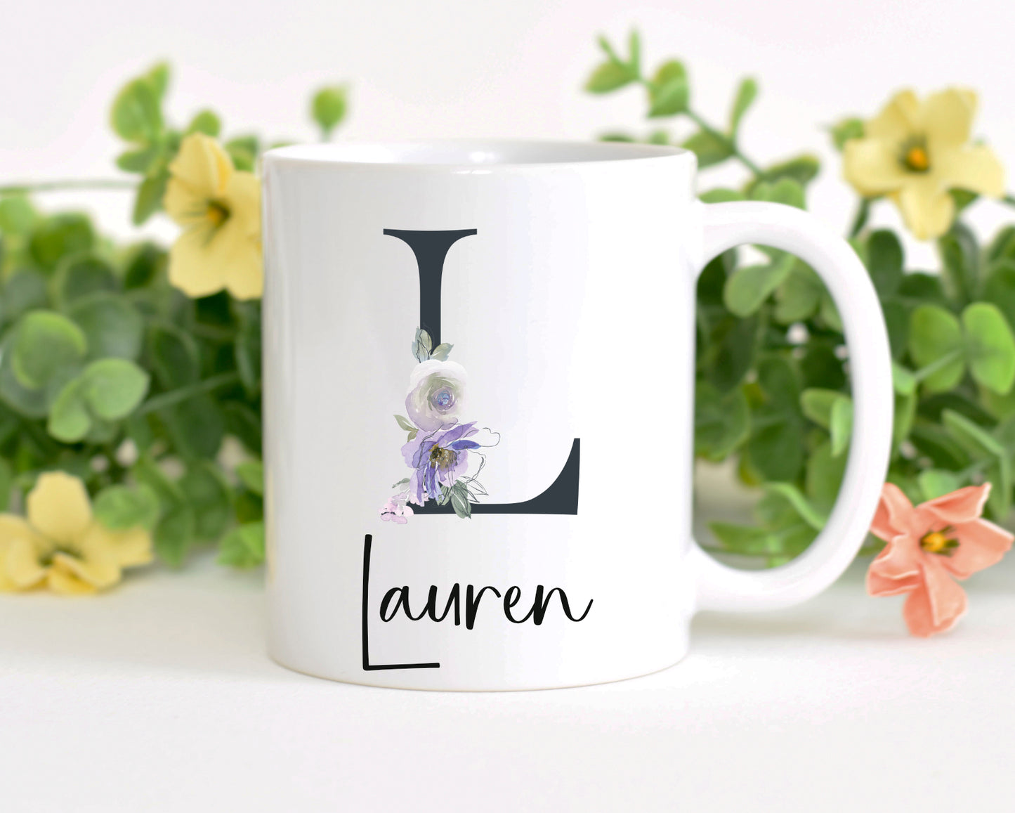 floral alphabet personalised mug, birthday gift, mother;s day, teacher's gifts