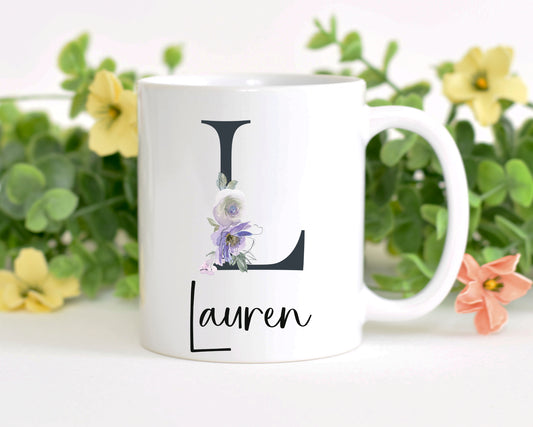 floral alphabet personalised mug, birthday gift, mother;s day, teacher's gifts