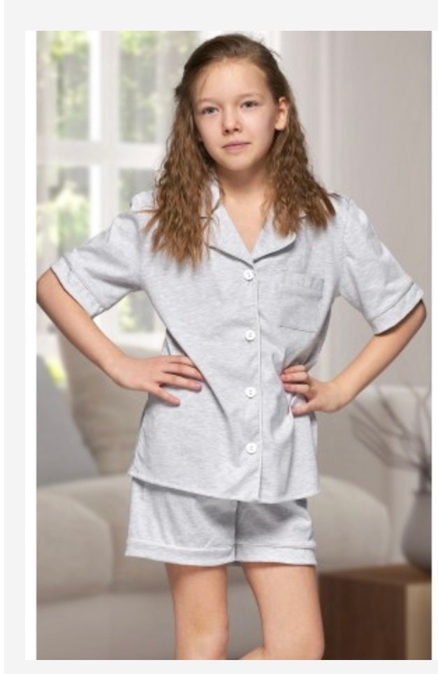 Grey Piped Cotton Pyjamas