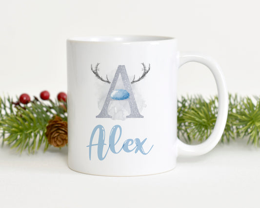 Antler, christmas personalised Alphabet Mug