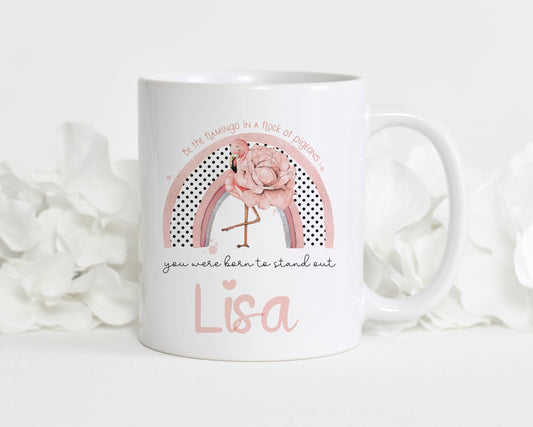 Flamingo Personalised Mug, Born to stand Out