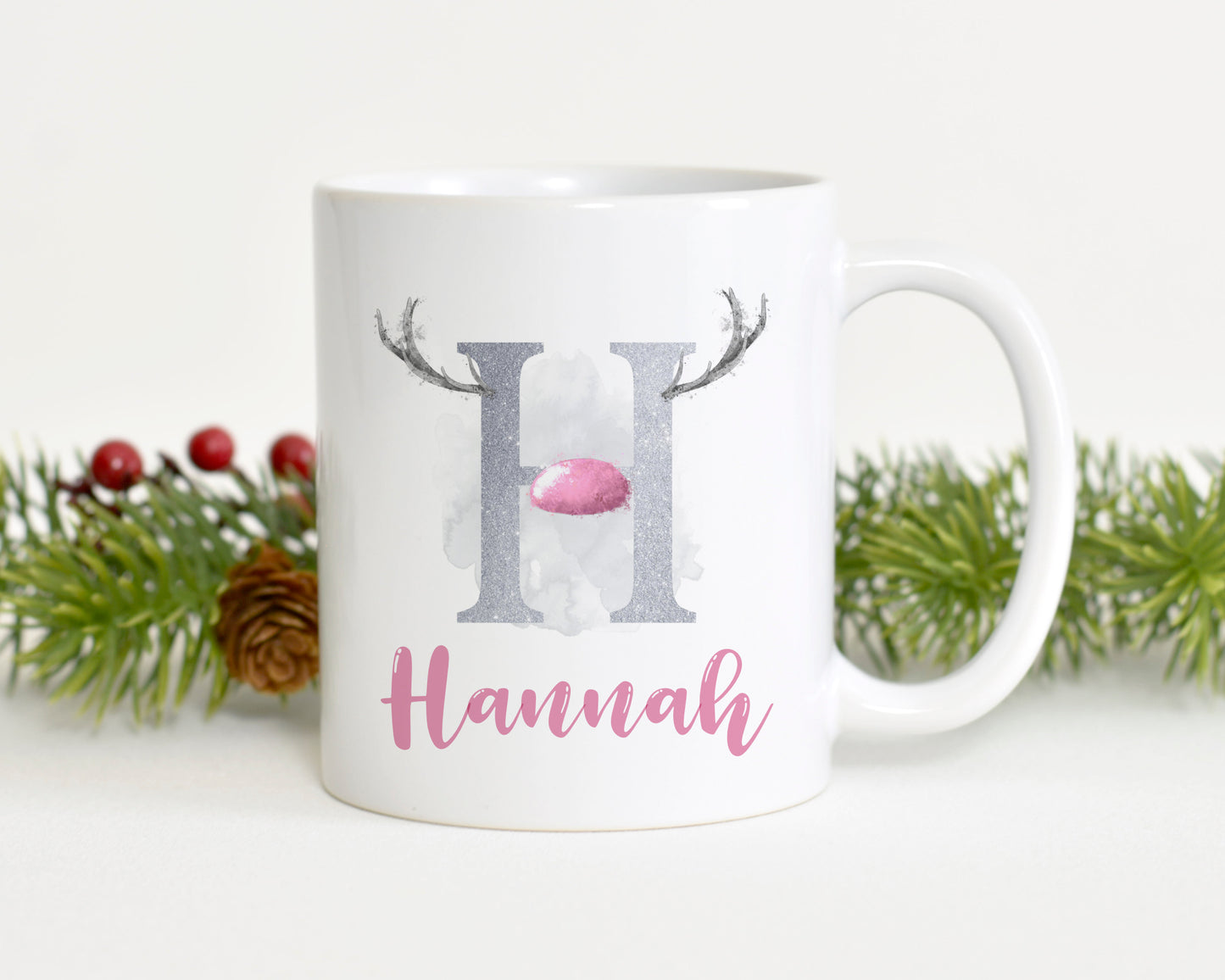 Antler, christmas personalised Alphabet Mug