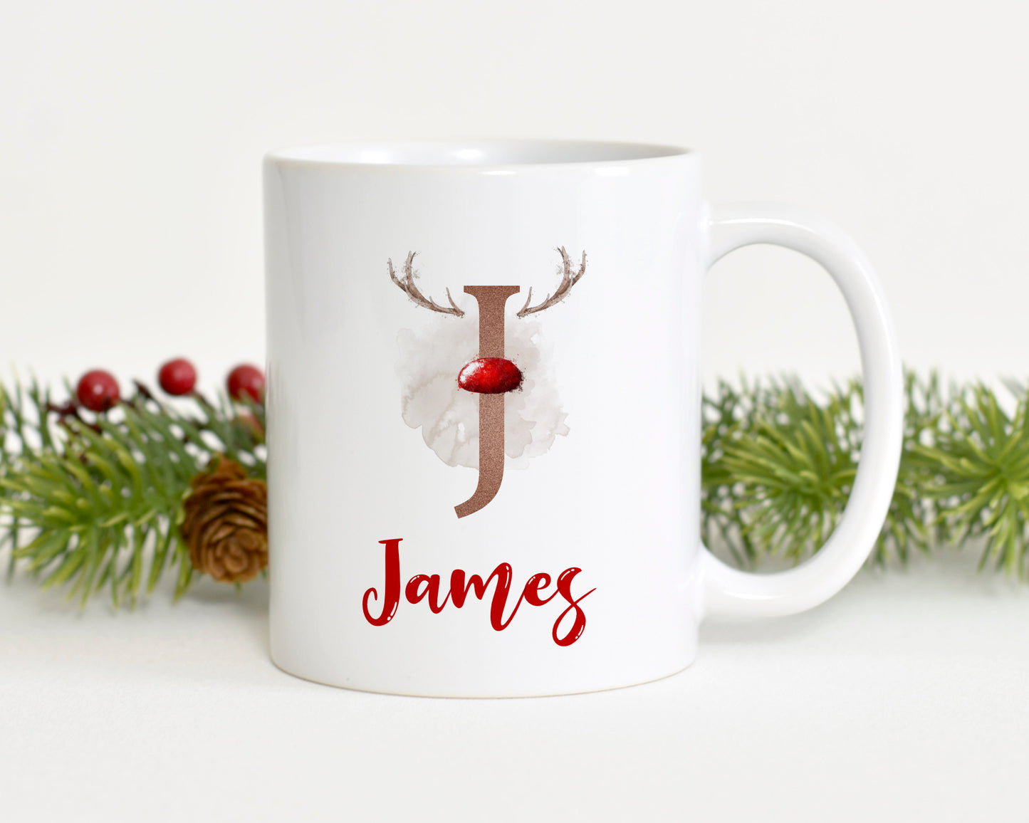 Antler, christmas personalised Alphabet Mug